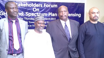 (L-r): ‎Austin Nwaulune, director, Spectrum Administration, Mohammed Bintube, director at NCC, Ken Spann, CEO, WaveTek Nigeria and Dominic Nwator, also a director at NCC, during Stakeholder Consultative Forum in Lagos on plans and licensing of 70/80GHz Spectrum Band.